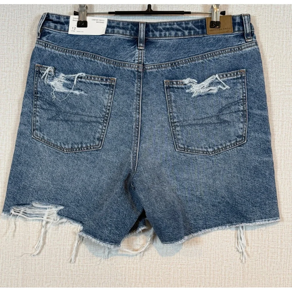 NWT American Eagle Womens 12 High Waisted Baggy Denim Shorts Boho Festival Y2K